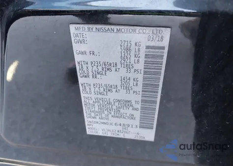 2018 Nissan Pathfinder Sv из США, поврежденный, VIN 5N1DR2MN0JC648913